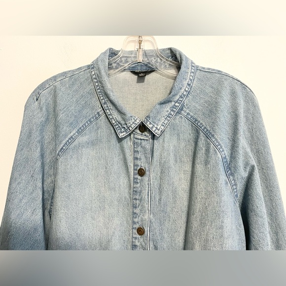 Versona Denim Chambray Long Sleeved Mini Dress. Button Down, Smocked Cuffs. Sz L - Picture 3 of 8
